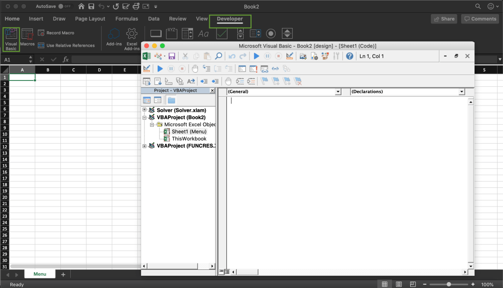 VBA design module code window