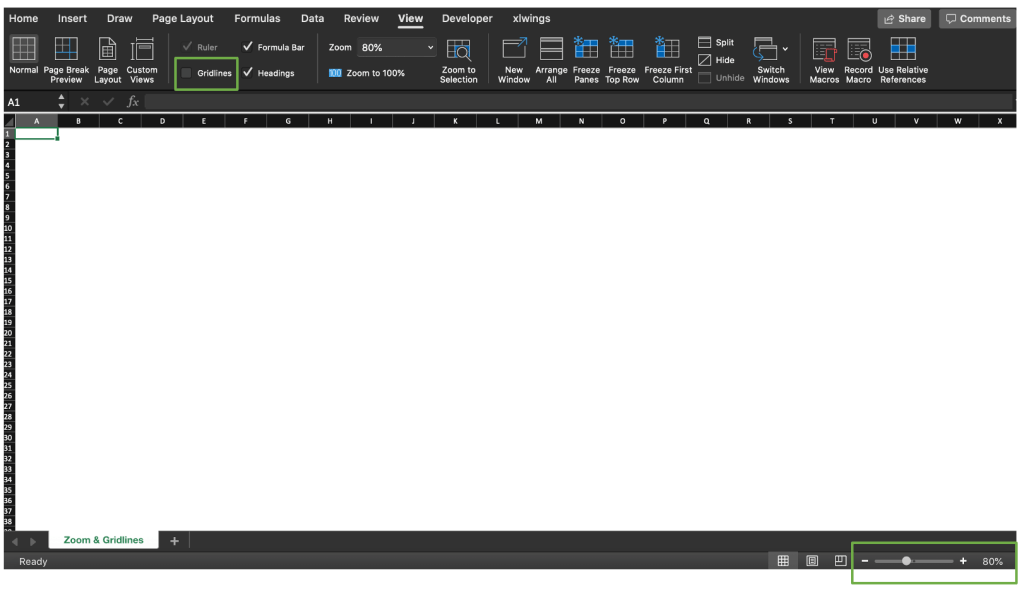 Define zoom and gridlines