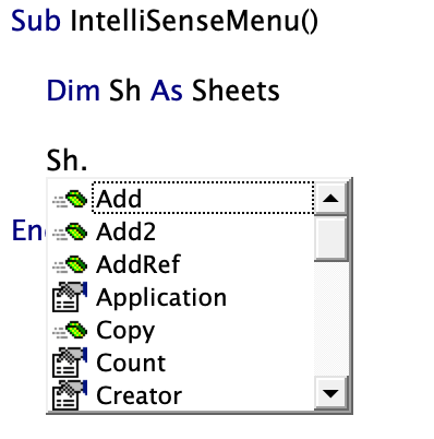 Dropdown list intellisense menu