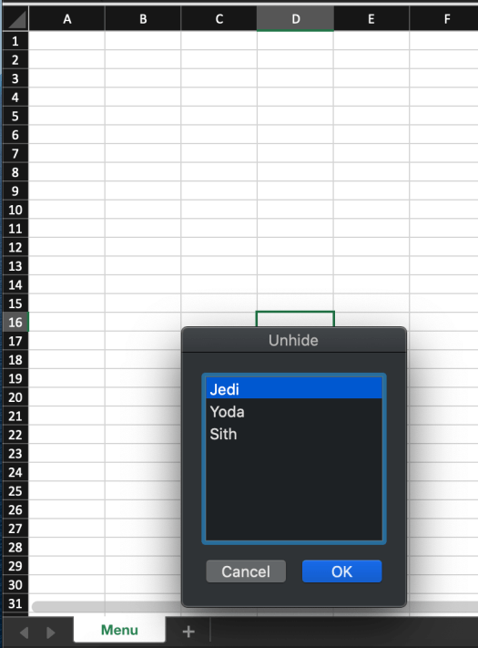 Hide or unhide sheet
